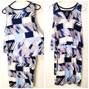 NWT Chelsea & Theodore Women's Geometric print Sleeveless overlay Dress Medi…